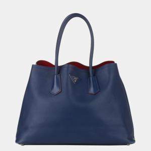 Pre Owned Prada Blue Saffiano Cuir Double Tote Bag