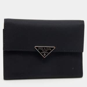 Pre Owned Prada Black Tessuto Nylon Trifold Wallet