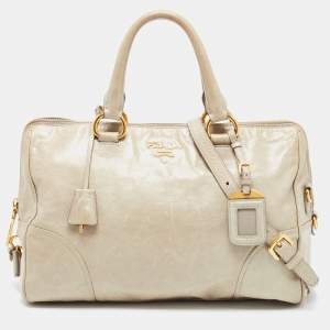 Pre Owned Prada Pastel Green Vitello Shine Leather Satchel