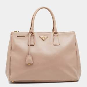 Pre Owned Prada Beige Saffiano Lux Leather Large Double Zip Tote