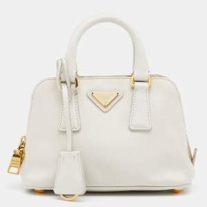 Pre Owned Prada Off White Saffiano Lux Leather Mini Promenade Satchel