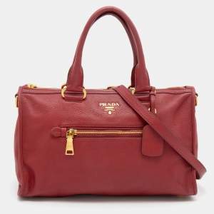 Pre Owned Prada Red Leather Front Pocket Tote