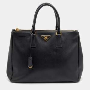 Pre Owned Prada Black Saffiano Leather Double Zip Tote