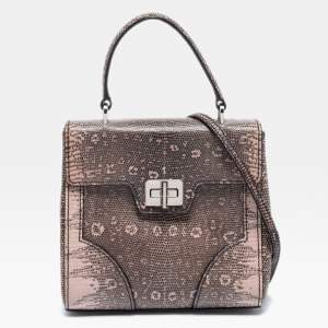 Pre Owned Prada Pink/Brown Lizard Leather Flap Top Handle Bag