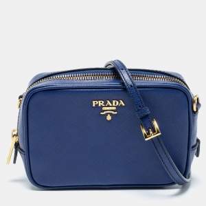 Pre Owned Prada Blue Saffiano Leather Camera Crossbody Bag