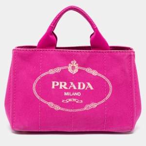 Pre Owned Prada Pink Canapa Logo Print Canvas Tote