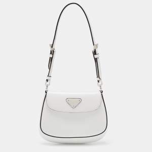 Pre Owned Prada Off White Leather Mini Cleo Pochette