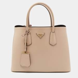 Pre Owned Prada Beige Saffiano Cuir Leather Medium Double Handle Tote