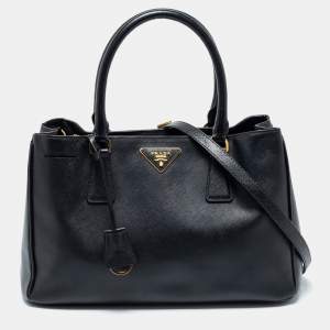 Pre Owned Prada Black Saffiano Lux Leather Small Middle Zip Tote
