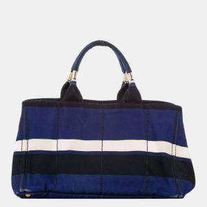 Pre Owned Prada Blue/Multi Color Canvas Tote Bag