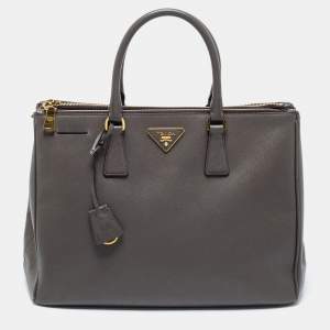 Pre Owned Prada Grey Saffiano Leather Large Double Zip Tote