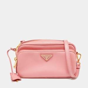 مملوكة مسبقًا Prada Pink Saffiano Lux Leather Front Zip Crossbody Bag
