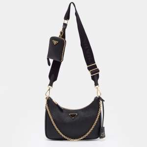 Pre Owned Prada Black Saffiano Lux Leather Re-Edition 2005 Shoulder Bag