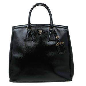 Pre Owned Prada Black Saffiano Lux Leather Parabole Shopping Tote