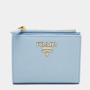 Pre Owned Prada Blue Saffiano Leather Compact Wallet