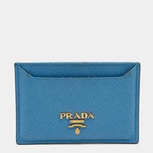 Pre Owned Prada Blue Saffiano Leather Card Holder