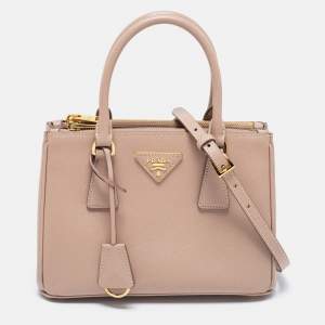 Pre Owned Prada Light Pink Saffiano Lux Leather Small Double Zip Tote