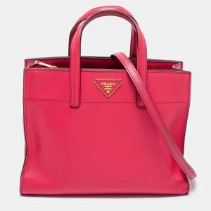 Pre Owned Prada Pink Saffiano Soft Leather Tote 