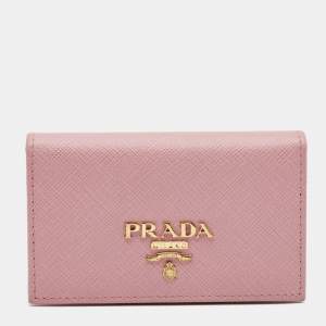 Pre Owned Prada Pink Saffiano Leather Card Holder