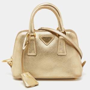 Pre Owned Prada Metallic Gold Leather Mini Promenade Satchel
