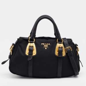 Pre Owned Prada Black Nylon Tessuto And Leather Bauletto Shoulder Bag