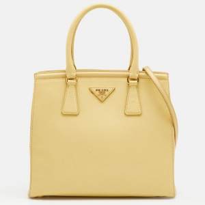 Pre Owned Prada Yellow Saffiano Lux Leather Parabole Tote