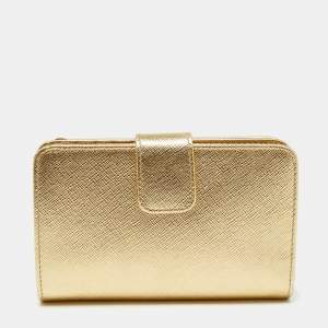 Pre Owned Prada Metallic Gold Saffiano Lux Leather French Wallet