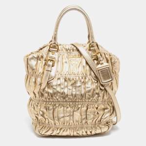 Pre Owned Prada Gold Nappa Gaufre Leather Tote