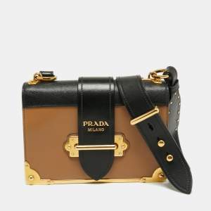 Pre Owned Prada Beige/Black Saffiano Leather Cahier Shoulder Bag