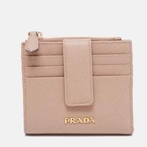 Pre Owned Prada Beige Saffiano Leather Compact Wallet