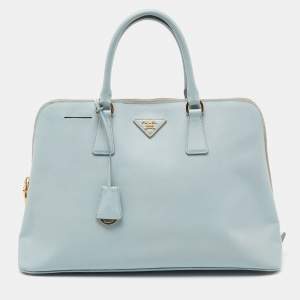 Pre Owned Prada Light Blue Saffiano Lux Leather Promenade Satchel