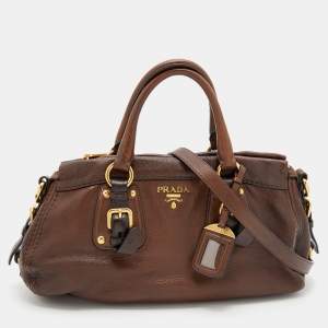 Pre Owned Prada Dark Brown Leather Cervo Satchel