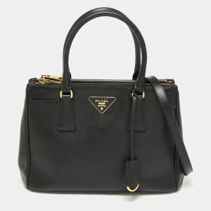 Pre Owned Prada Black Saffiano Lux Leather Small Double Zip Tote