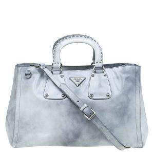 Pre Owned Prada Grey Spazzolato Leather Shopping Tote