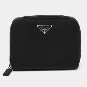 Pre Owned Prada Black Nylon Compact Zip Wallet