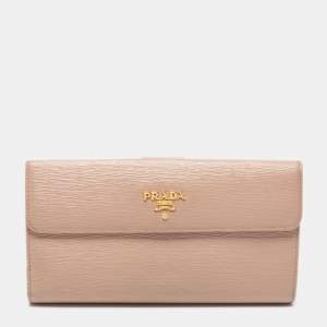Pre Owned Prada Beige Vitello Move Leather Flap Continental Wallet