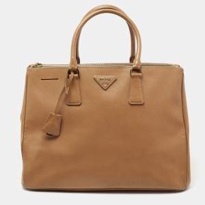 Pre Owned Prada Caramel Brown Saffiano Lux Leather Large Double Zip Tote
