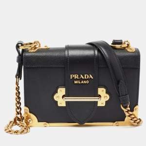 Pre Owned Prada Black Leather Cahier Shoulder Bag