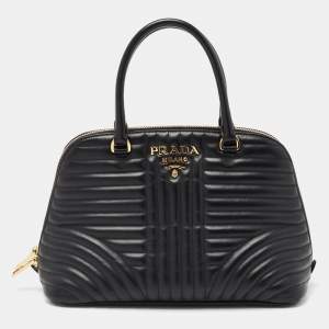 Pre Owned Prada Black Diagramme Quilted Leather Promenade Satchel