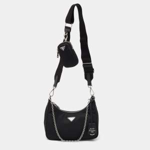 Pre Owned Prada Black Nylon and Leather Re-Edition 2005 Crossbody Bag