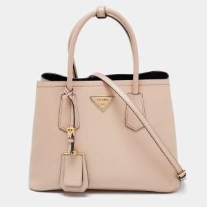 Pre Owned Prada Beige Saffiano Cuir Leather Double Tote