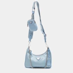 Pre Owned Prada Blue Nylon Re-Edition 2005 Shoulder Bag