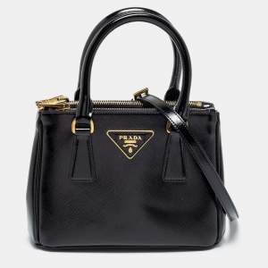 مملوكة مسبقًا Prada Black Patent Saffiano Leather Mini Double Zip Tote