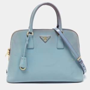 Pre Owned Prada Blue Saffiano Vernice Leather Medium Promenade Satchel