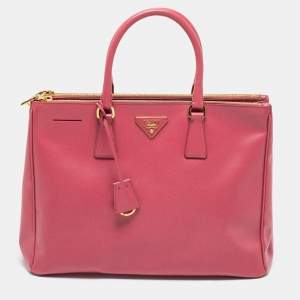 Pre Owned Prada Old Rose Saffiano Lux Leather Large Double Zip Tote