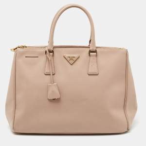 Pre Owned Prada Beige Saffiano Leather Double Zip Tote