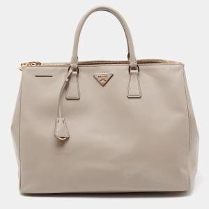 Pre Owned Prada Grey Saffiano Leather Large Double Zip Tote