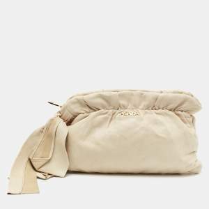 Pre Owned Prada Beige Gathered Leather Bow Clutch
