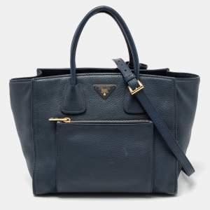 Pre Owned Prada Blue Leather Phenix Front Pocket Tote