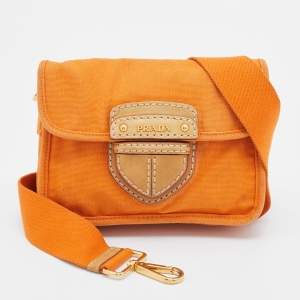 Pre Owned Prada Orange Canvas Flap Crossbody Bag